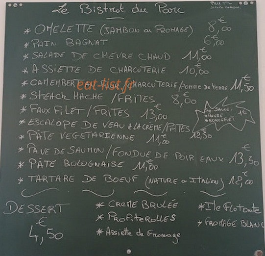 Le Bistrot Du Parc — carte page 1