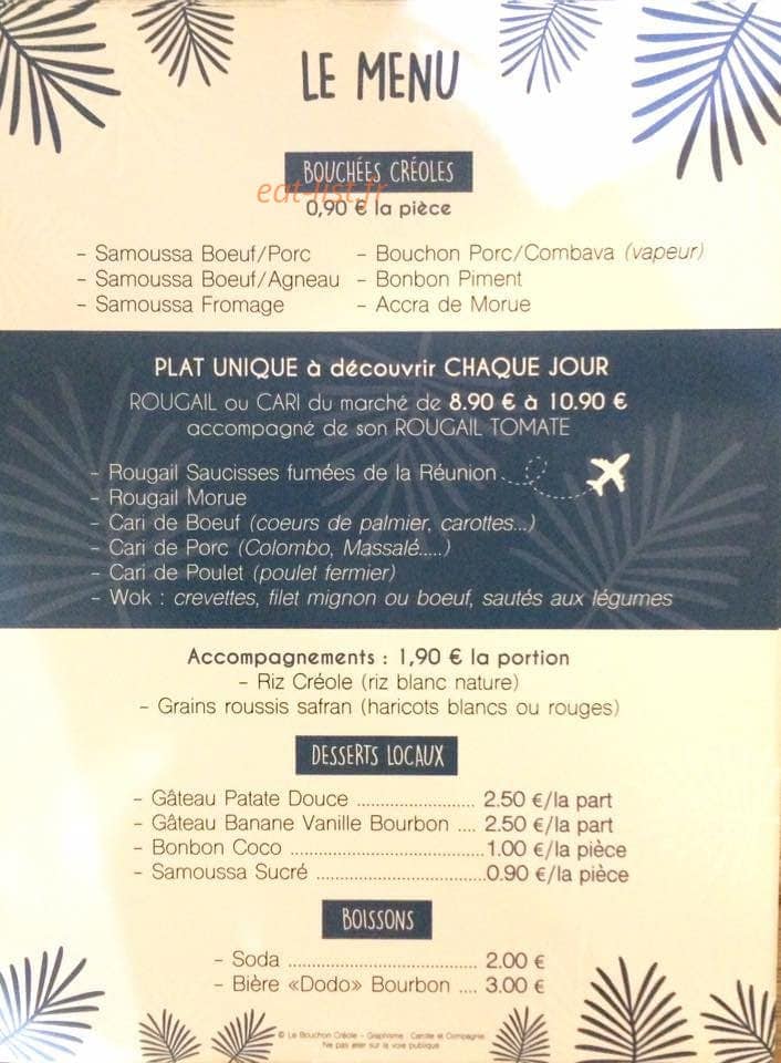 Le Bouchon Créole — carte page 1