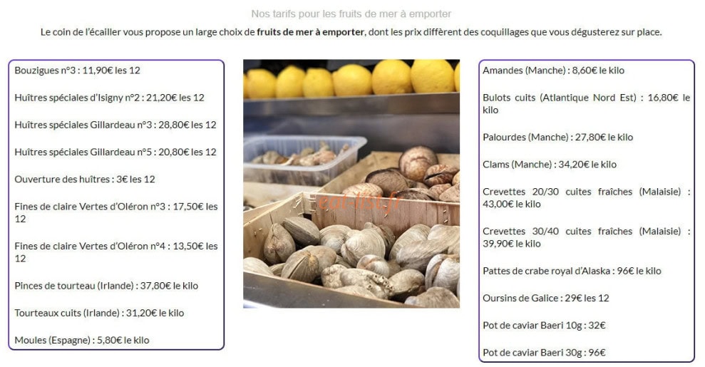 Carte et menu de Le coin de l’ecailler à Toulon — A emporter