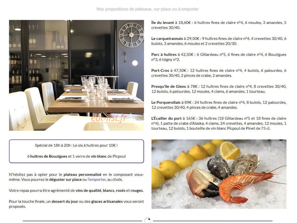 Carte et menu de Le coin de l’ecailler à Toulon — Les plateaux