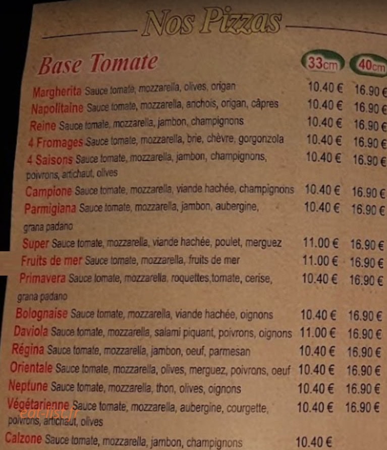 Le Comptoir à pizzas — carte page 1