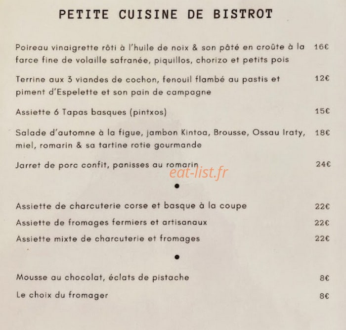 Le Petit Troquet — carte page 1