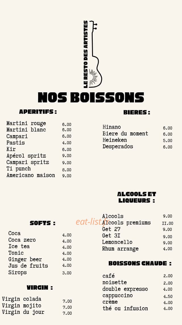 Le Resto des Artistes — carte page 3