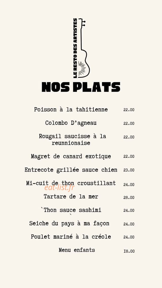 Le Resto des Artistes — carte page 5