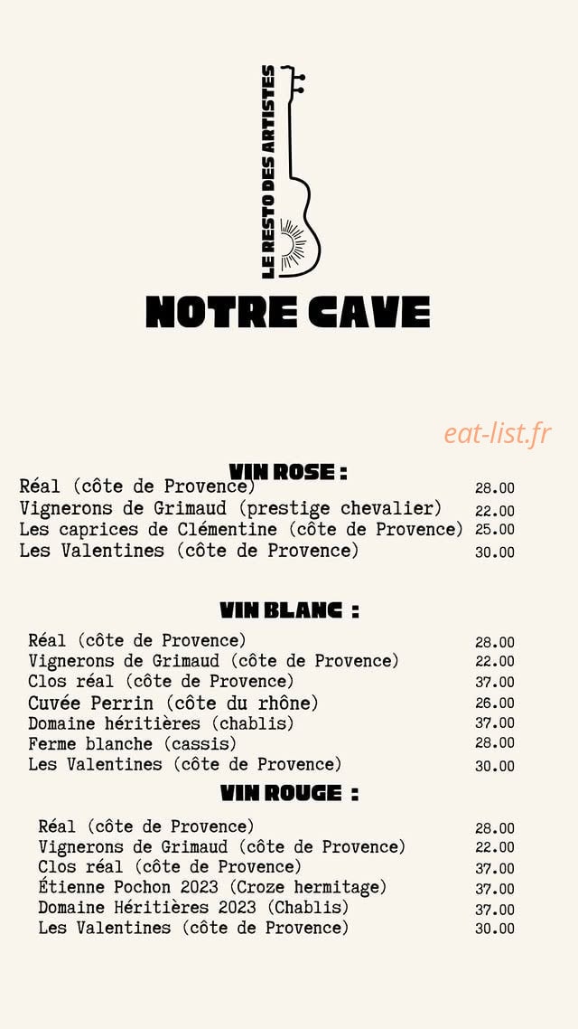 Le Resto des Artistes — carte page 7