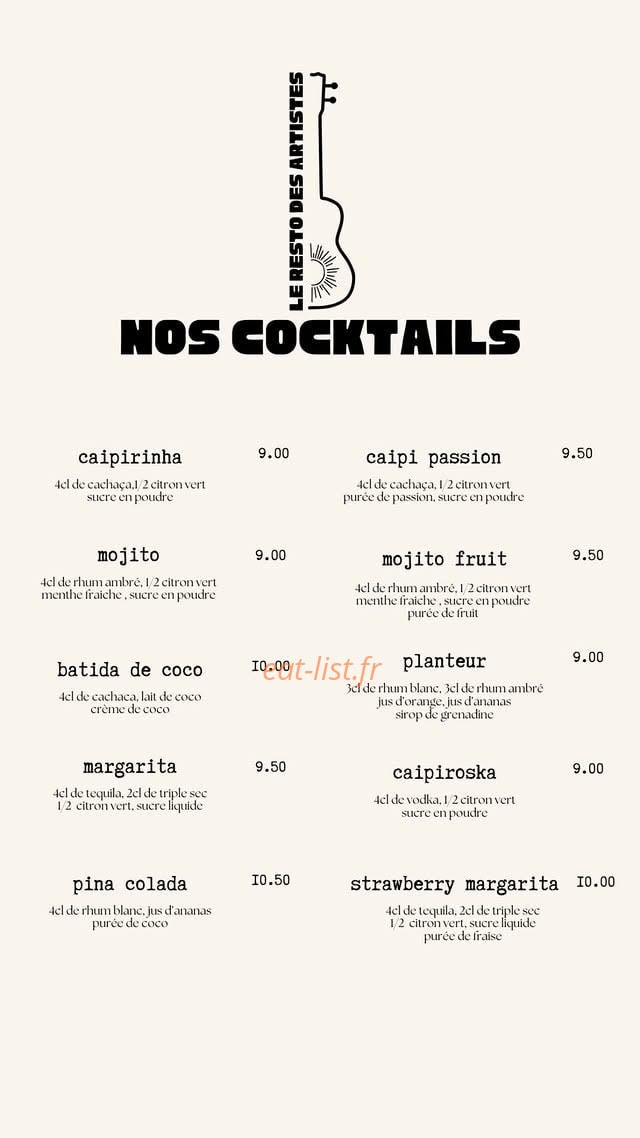 Le Resto des Artistes — carte page 2