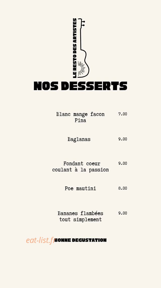 Le Resto des Artistes — carte page 6