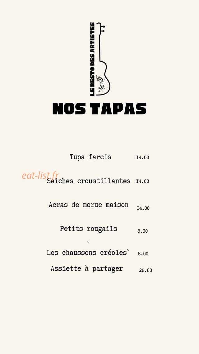 Le Resto des Artistes — carte page 4