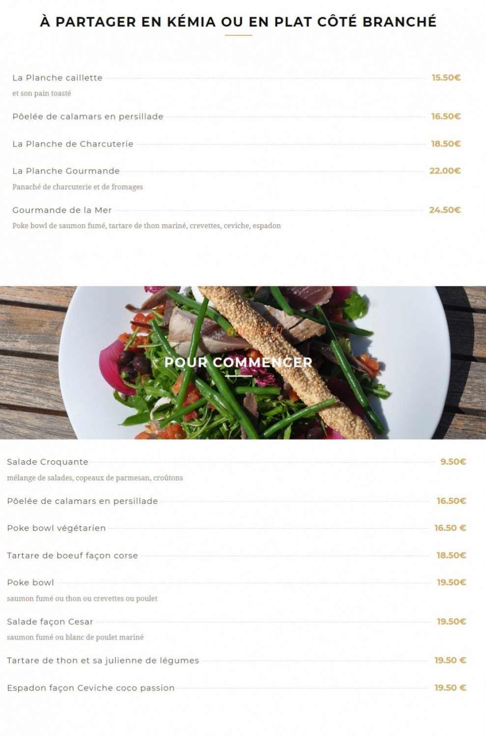 Carte et menu de Lido de Toulon à Toulon — Les apéros et salades