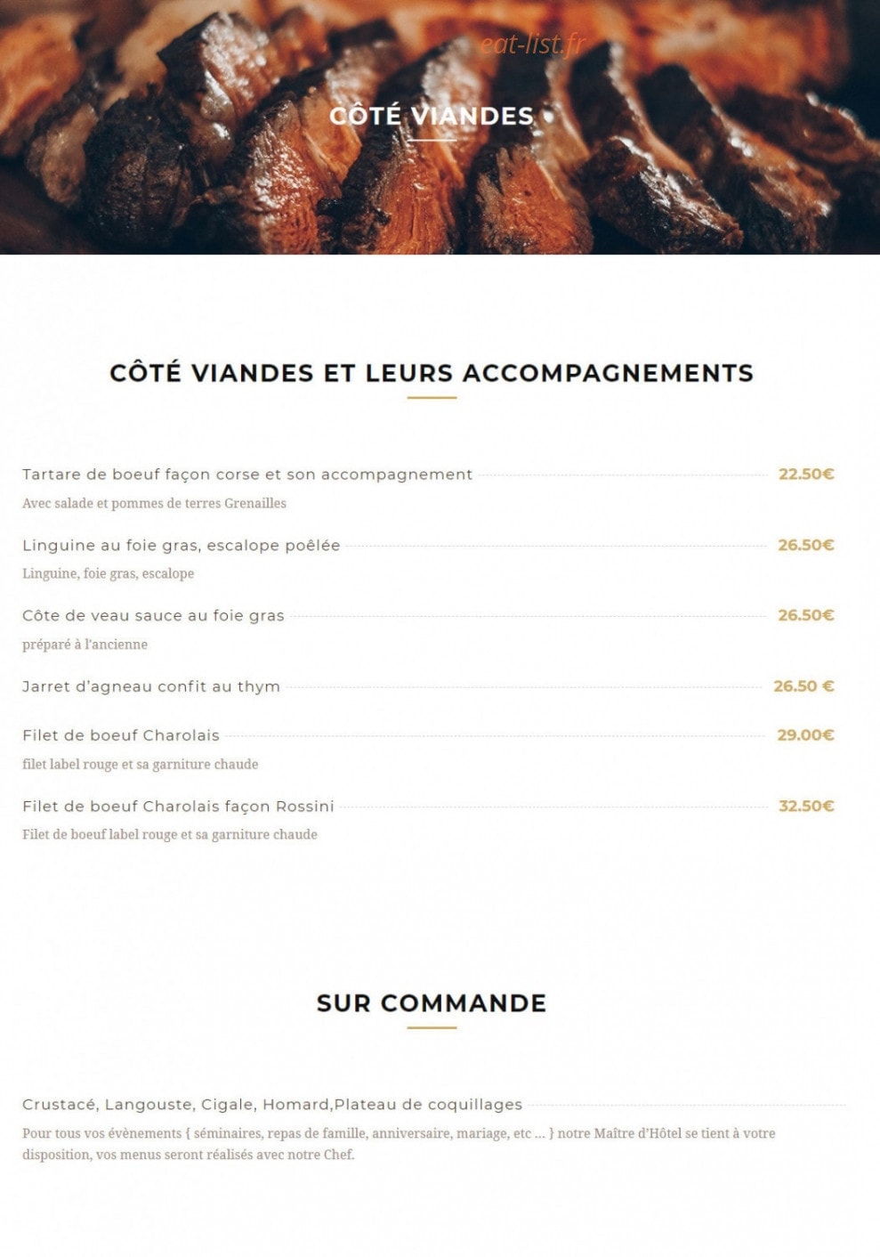 Carte et menu de Lido de Toulon à Toulon — Les viandes