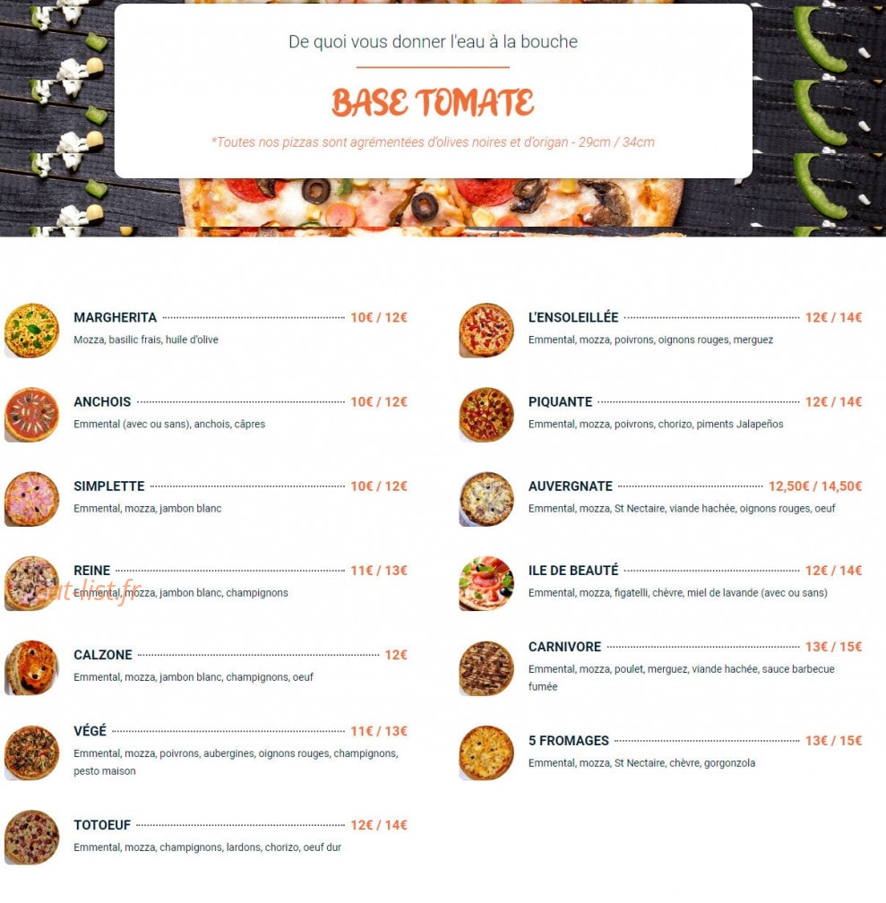M'Y Pizza — carte page 1