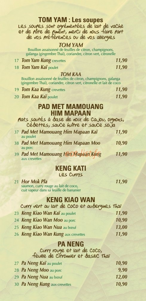 Nathathaï Restaurant — carte page 3
