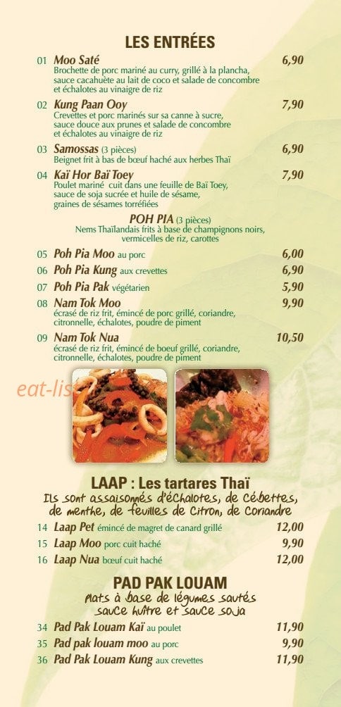 Nathathaï Restaurant — carte page 2