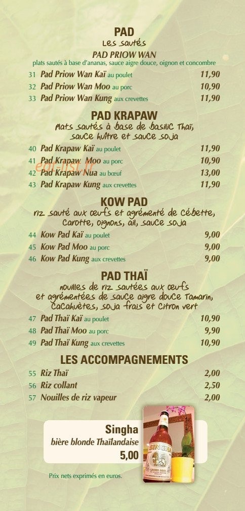 Nathathaï Restaurant — carte page 4