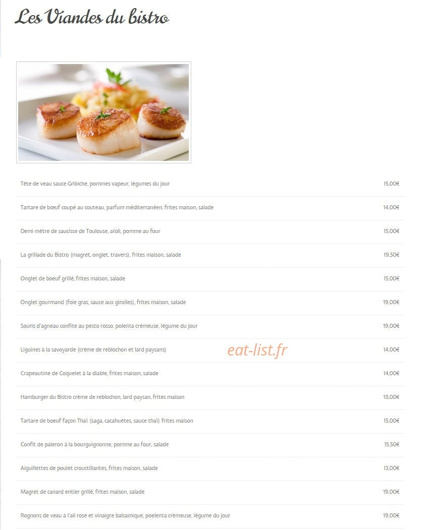 Ô Bistro des Artistes — carte page 2