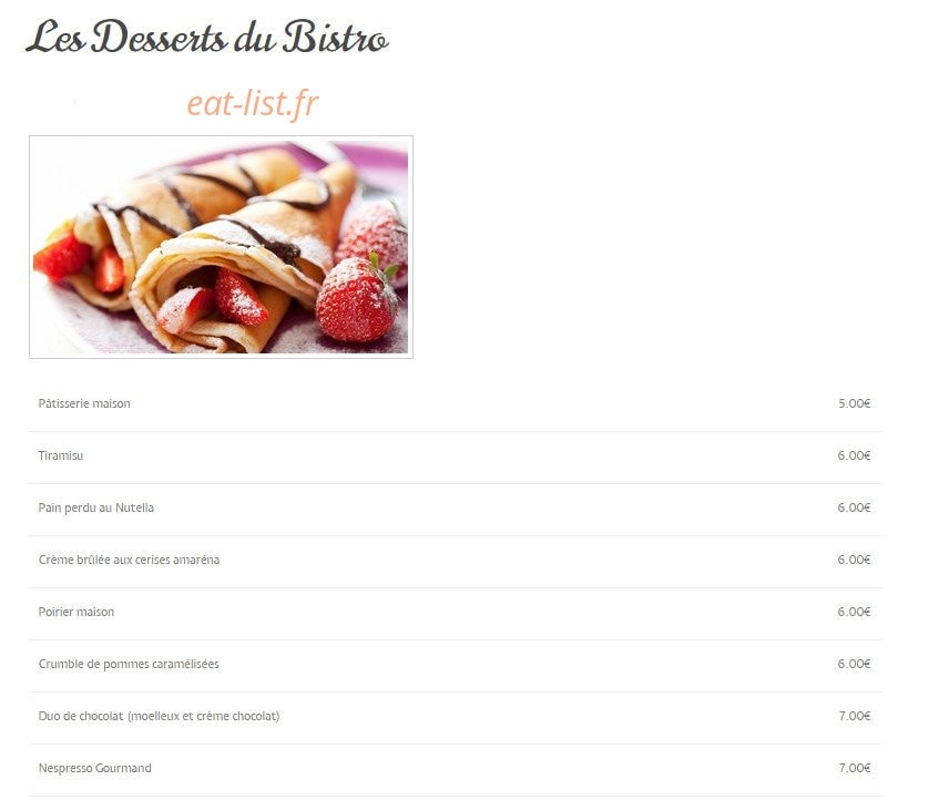 Ô Bistro des Artistes — carte page 5