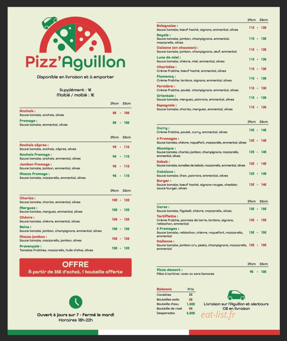 Pizz'Aguillon — carte page 1