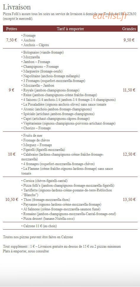 Pizza Follis — carte page 1