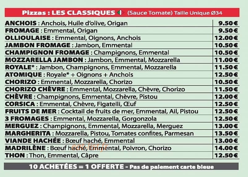 Pizza' My Chez Francis — carte page 1