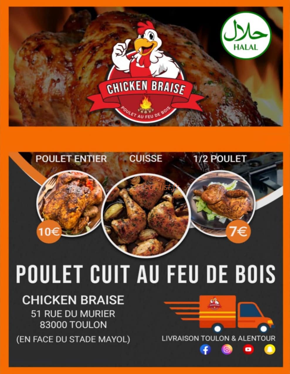 Carte et menu Poulet braisé Toulon