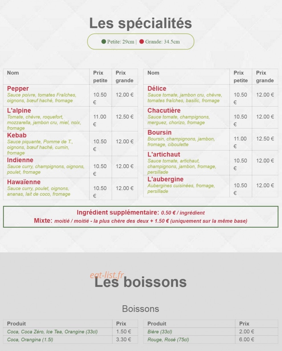 Provence Pizza — carte page 3