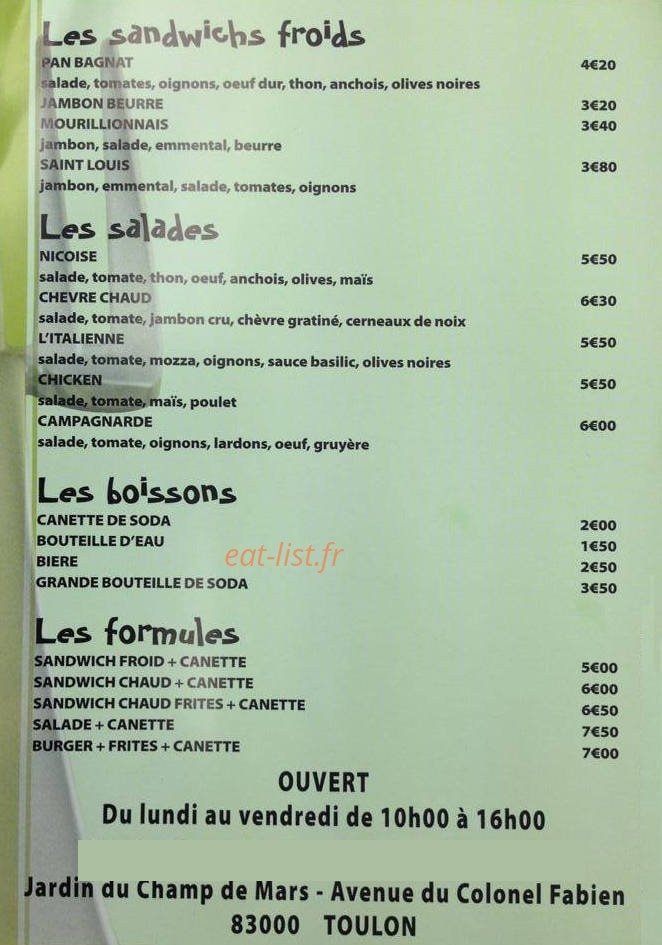 Snack Du Champ De Mars — carte page 1