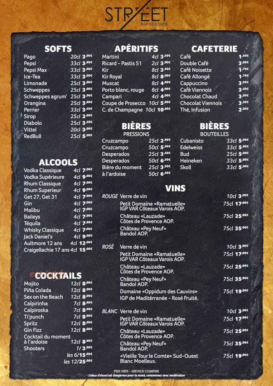 Street Bar — carte page 2
