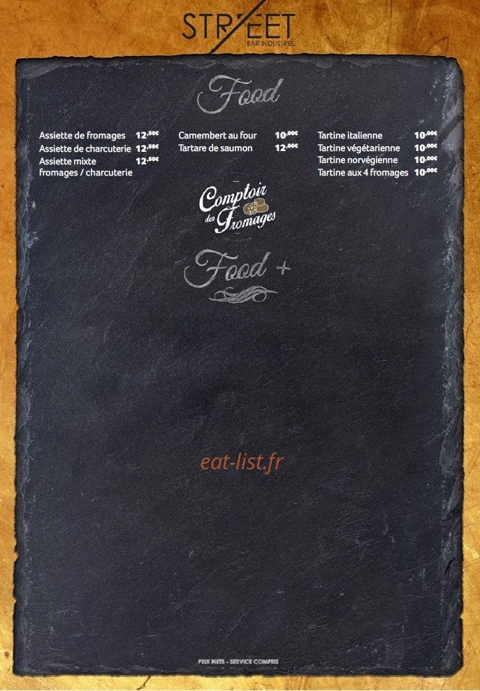 Street Bar — carte page 1