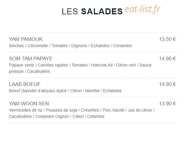 Thaï Kitchen — carte page 2