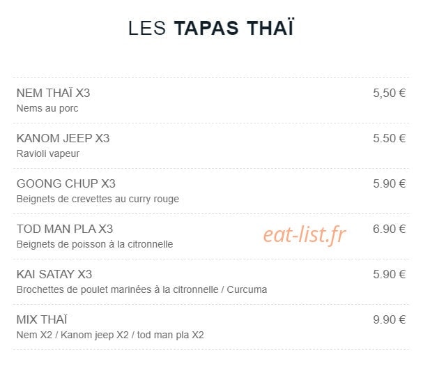 Thaï Kitchen — carte page 1