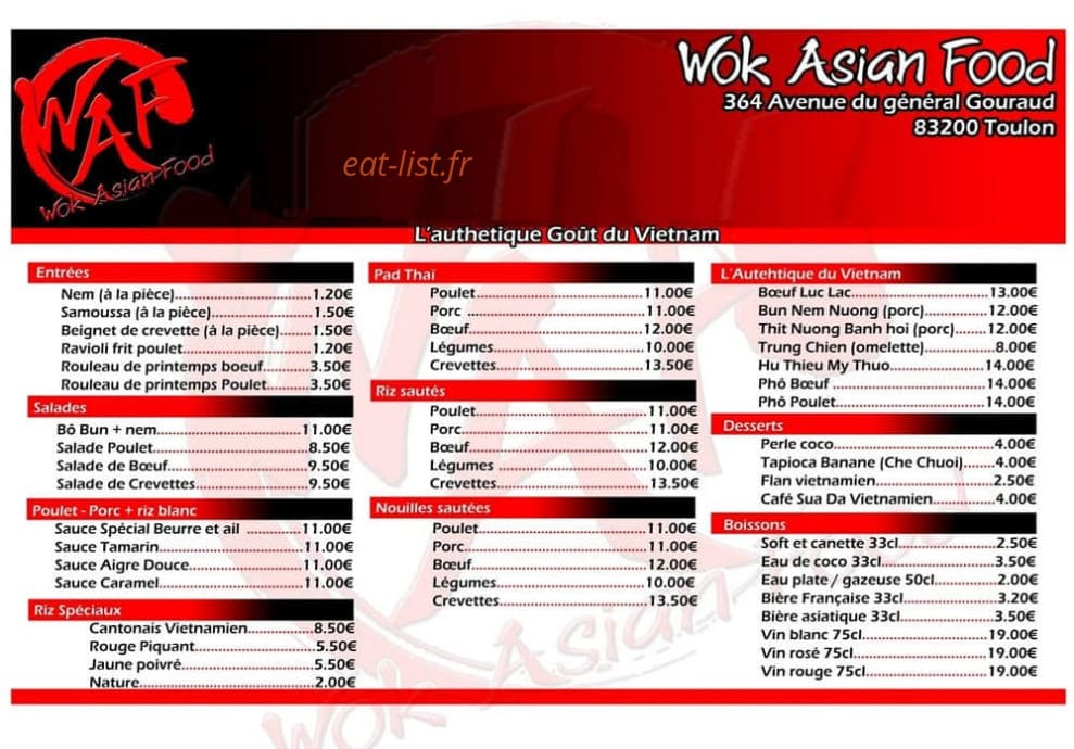 Wok Asian Food — carte page 1