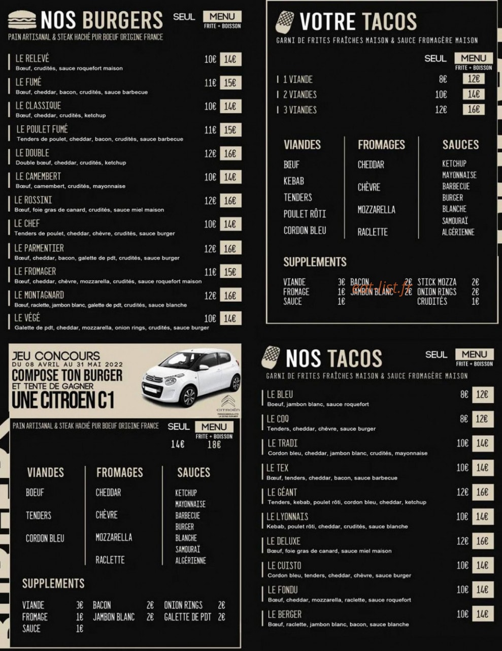 L'Atelier à Burger — carte page 1