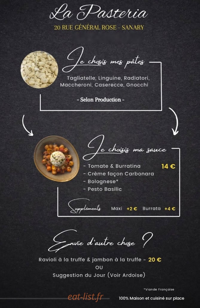 La Pasteria — carte page 1