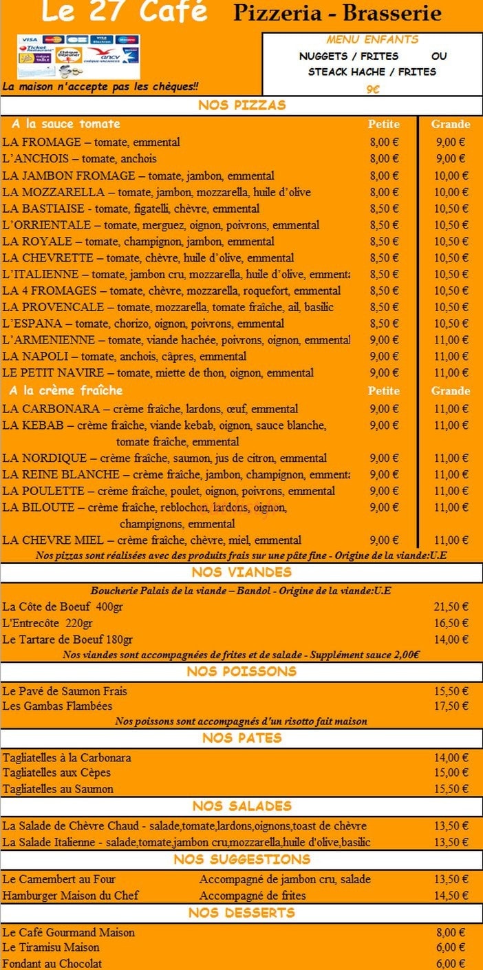 Le 27 Cafe — carte page 1