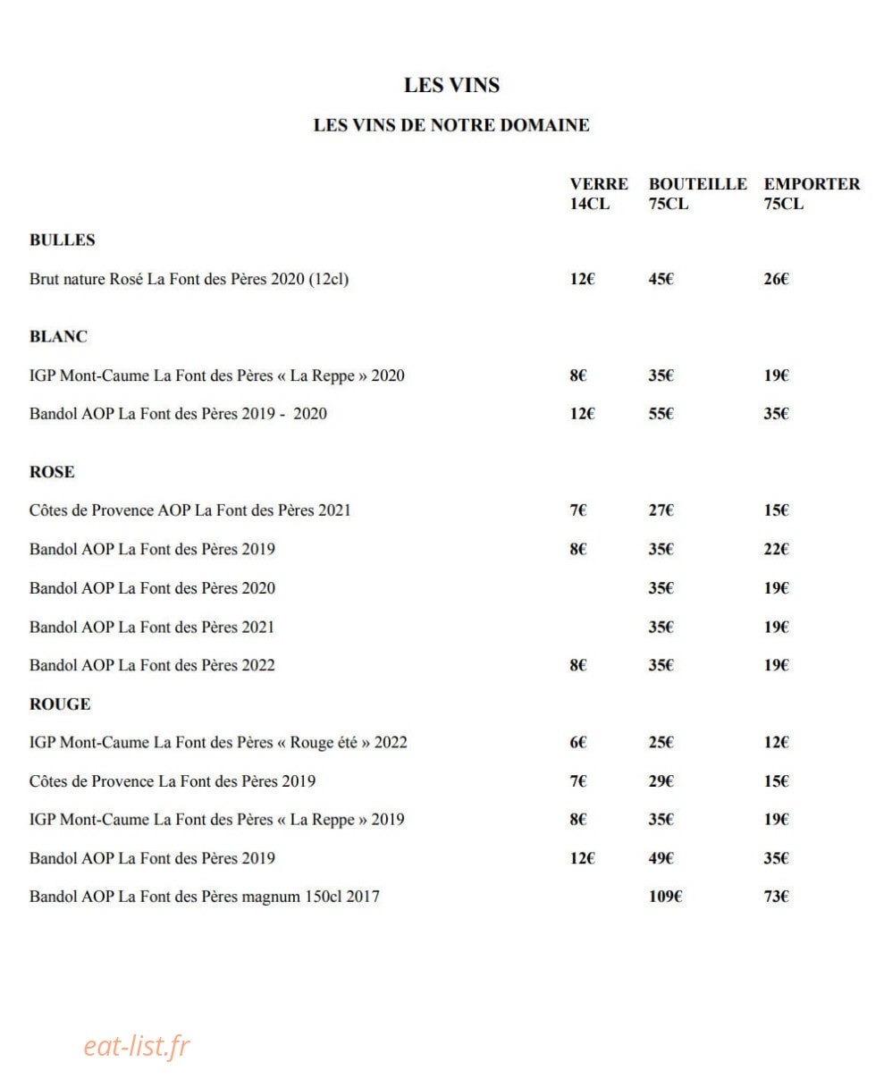 Le Comptoir de la Font des Pères — carte page 5