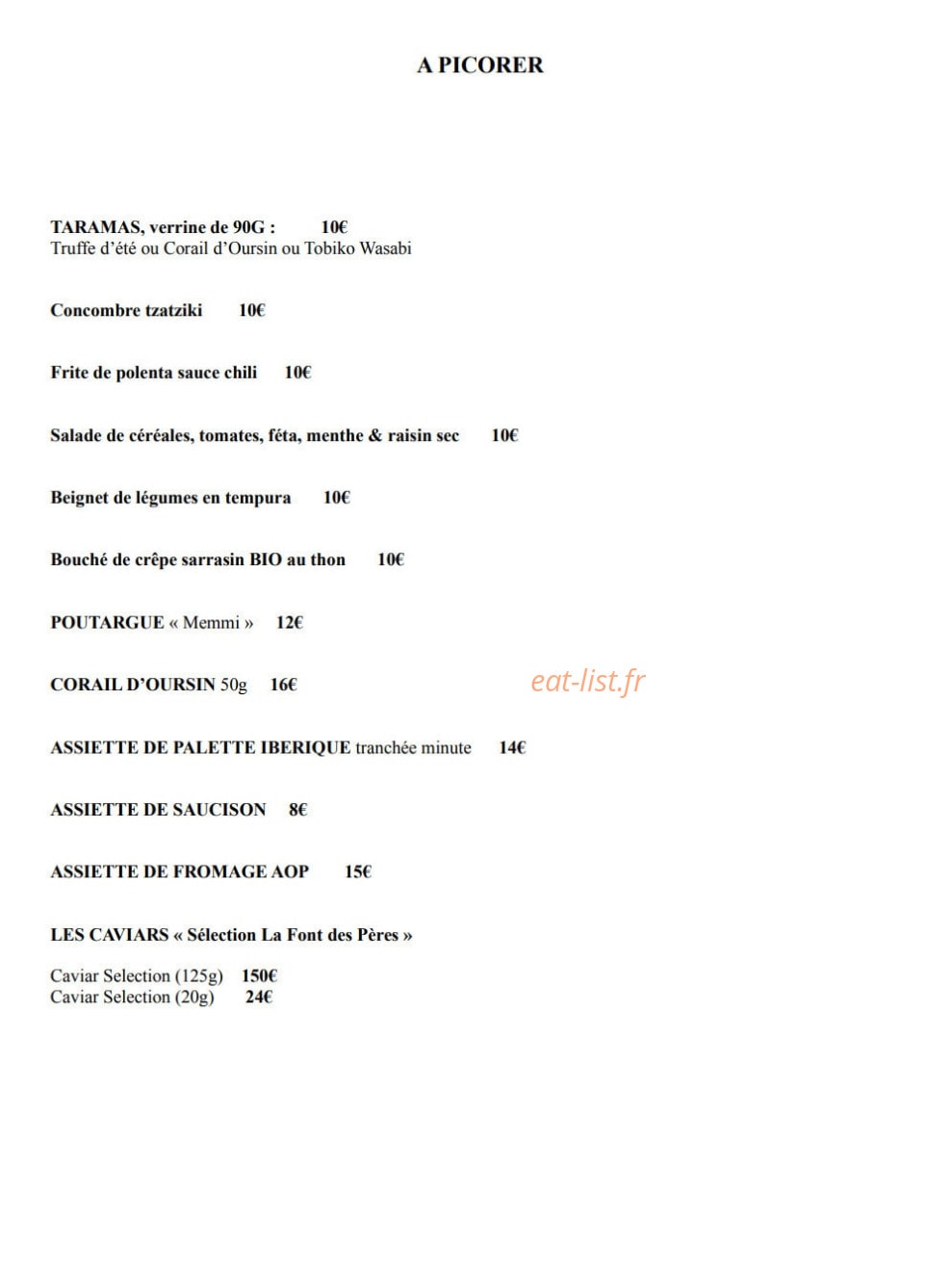 Le Comptoir de la Font des Pères — carte page 1