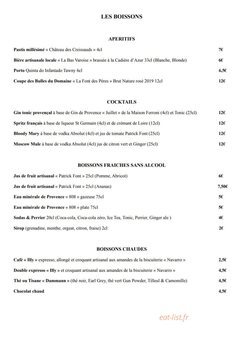 Le Comptoir de la Font des Pères — carte page 3