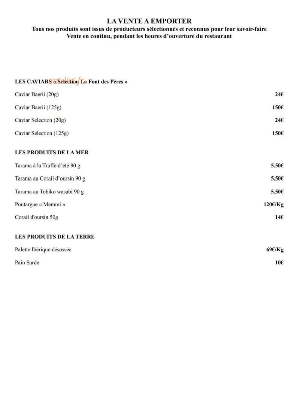 Le Comptoir de la Font des Pères — carte page 8