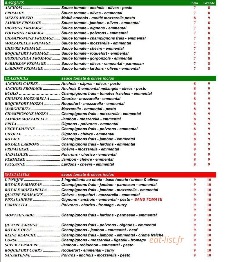 Pizzas du Port — carte page 1