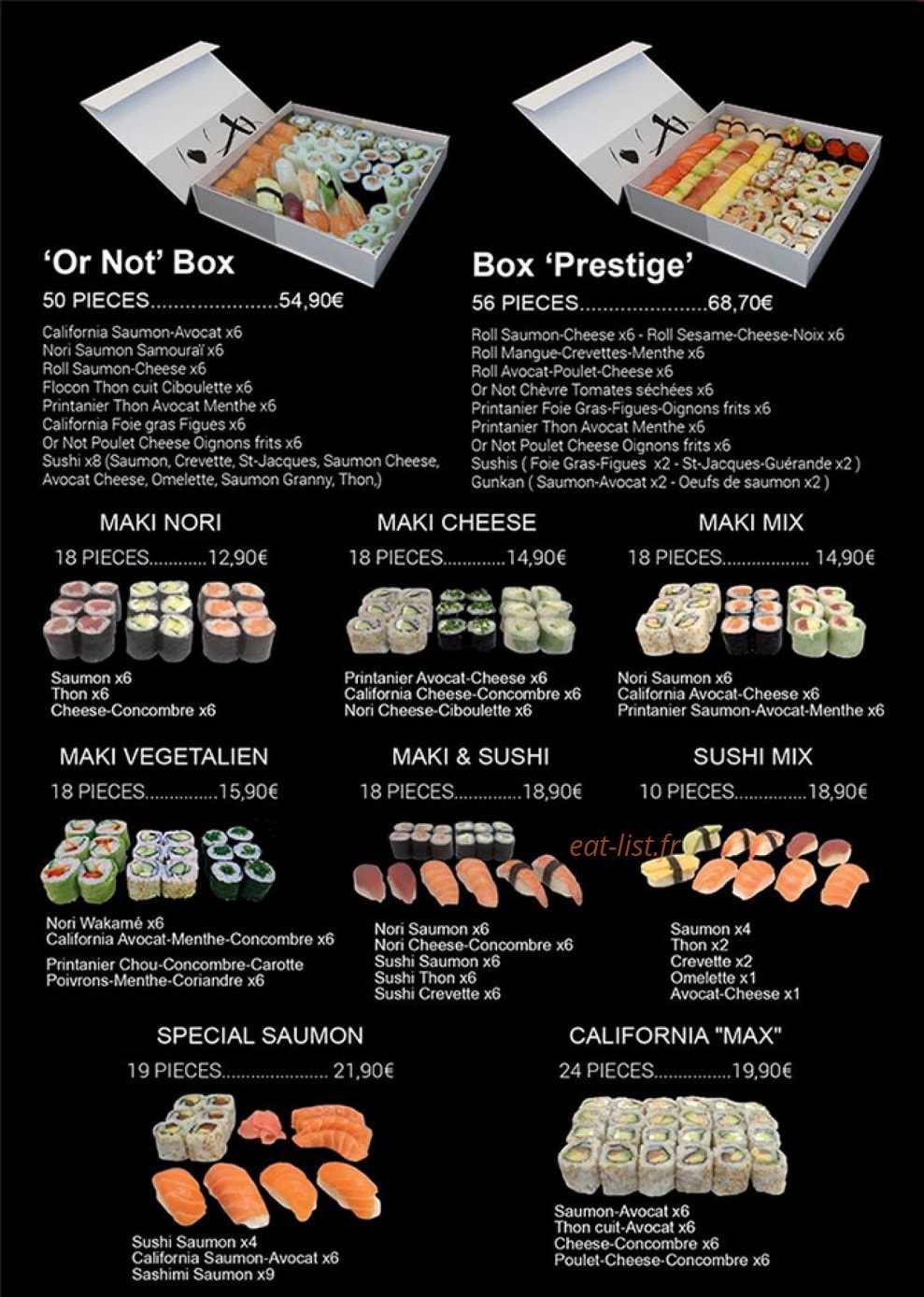 Carte et menu de Sushi or not Sushi à Sanary sur Mer — Box, maki nori, maki cheese,...
