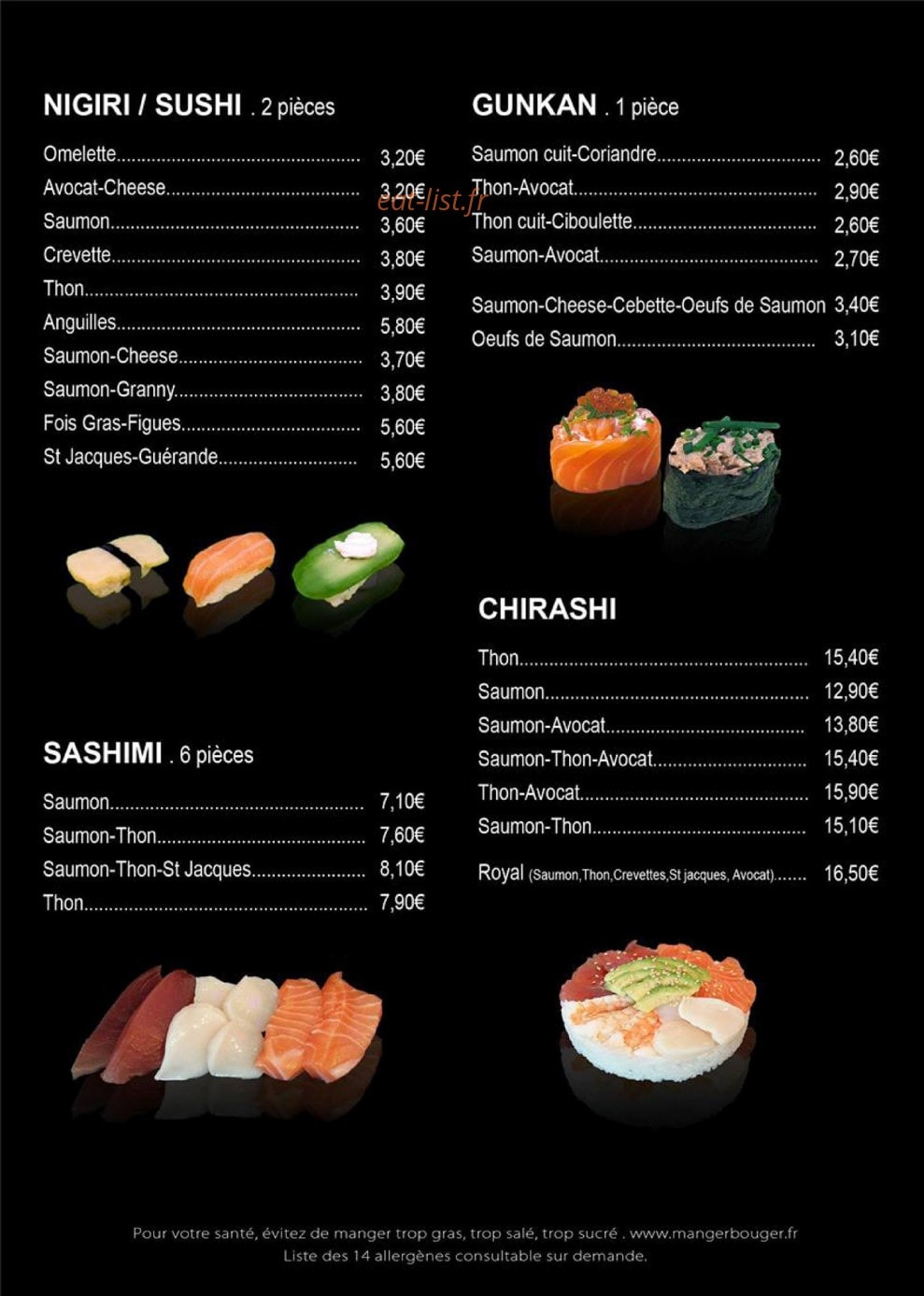 Carte et menu de Sushi or not Sushi à Sanary sur Mer — Nigiri, sushi, gunkan,...