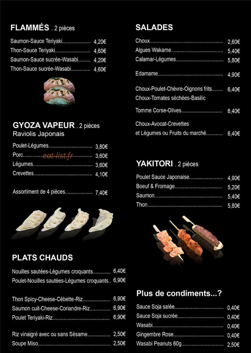 Carte et menu de Sushi or not Sushi à Sanary sur Mer — Flammés, salades, yakitori,...
