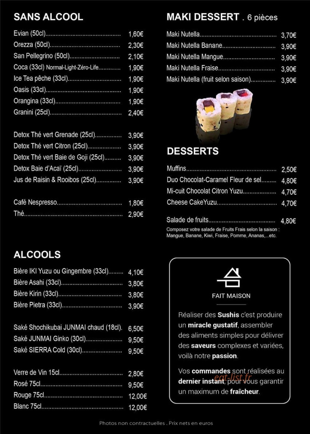 Carte et menu de Sushi or not Sushi à Sanary sur Mer — Sans alcool, alcools, maki desserts,...