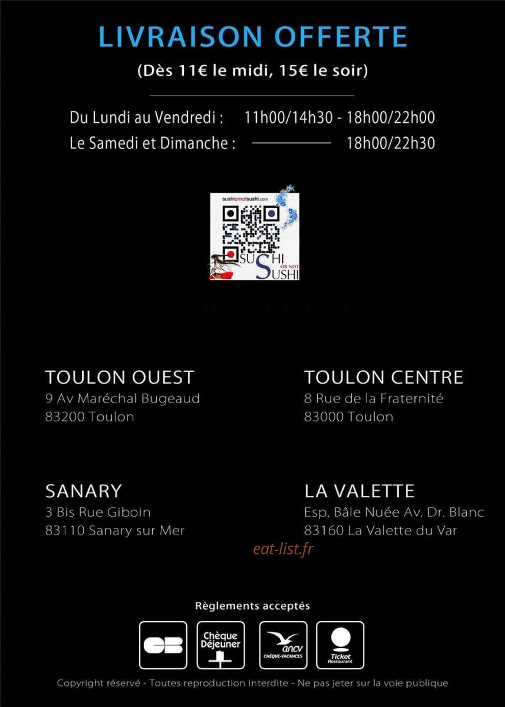 Carte et menu de Sushi or not Sushi à Sanary sur Mer — Informations