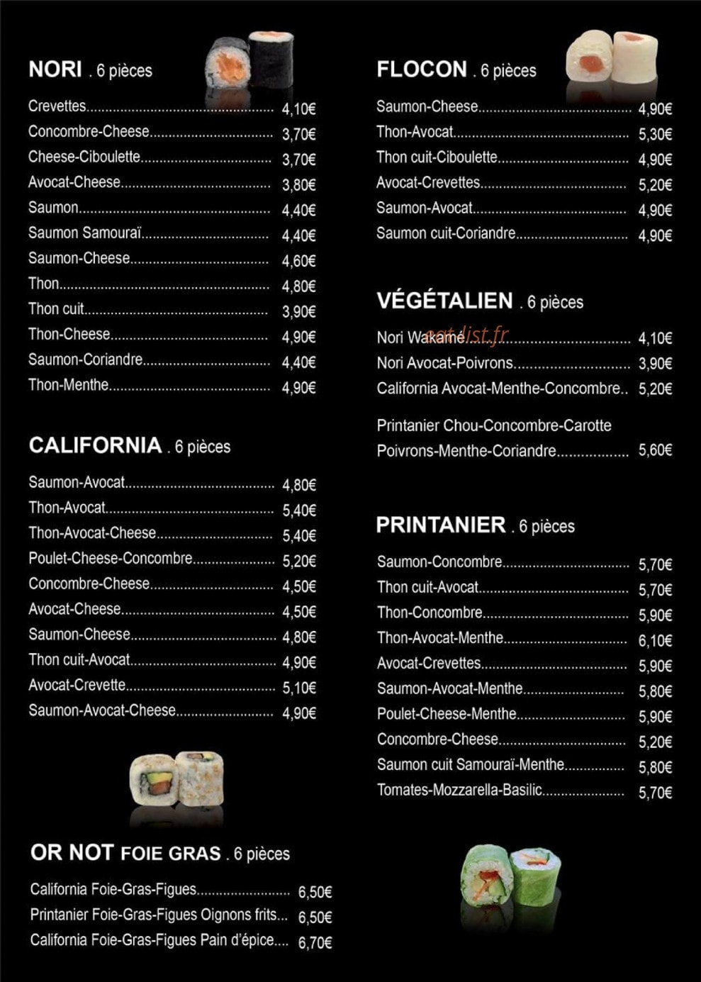 Carte et menu de Sushi or not Sushi à Sanary sur Mer — Nori, flocon, végétalien,...
