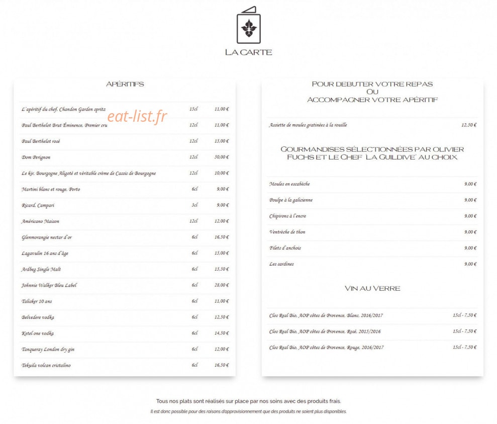 Carte et menu de Domaine au Cœur des Vignes à Plan de la Tour — Les apéritifs, vin au verre, ...