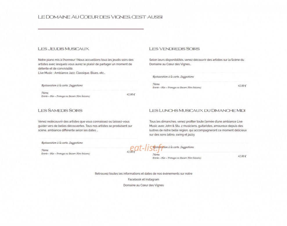 Carte et menu de Domaine au Cœur des Vignes à Plan de la Tour — Le domaine au cœur des vignes