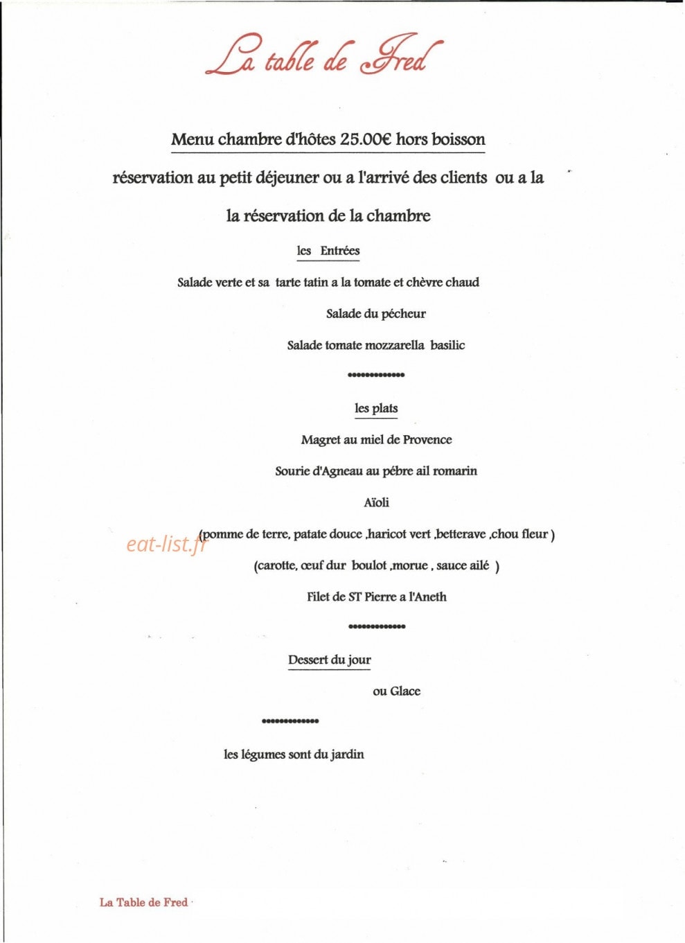 La Table de Fred — carte page 1