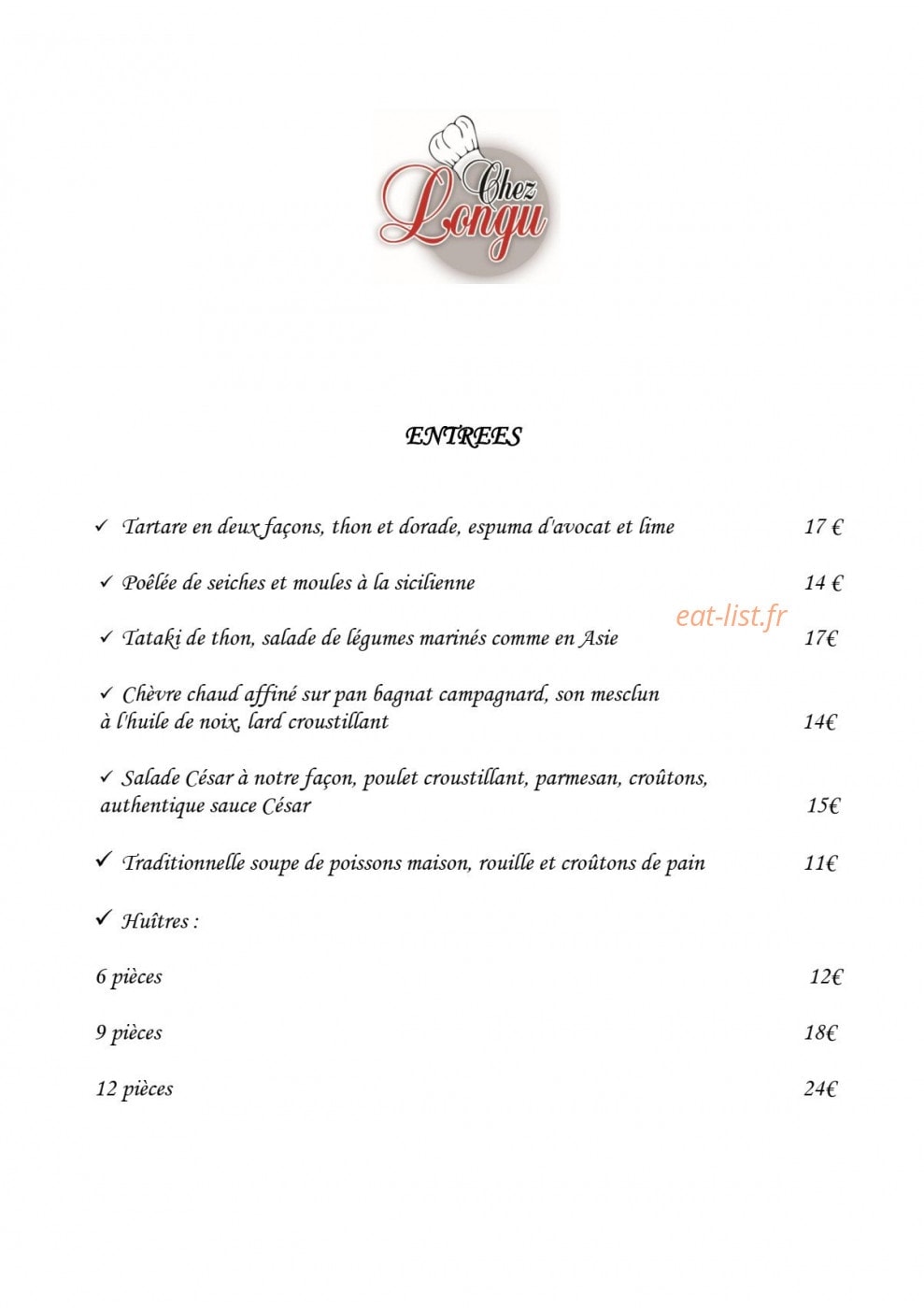 Chez Longu — carte page 1