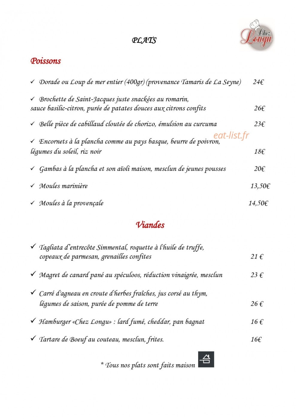 Chez Longu — carte page 2